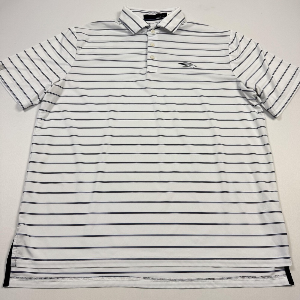RLX Ralph Lauren Polo Shirt Mens Large White Striped‎ Golf Stretch Performance - Picture 2 of 13